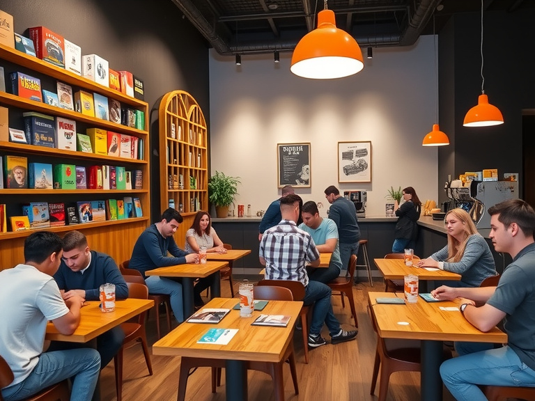 Moderne boardgame café met verschillende spellen en gezellige sfeer