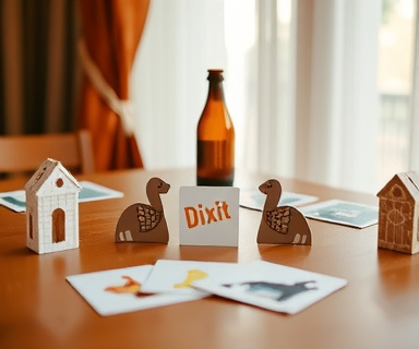 Dixit bordspel met kunstzinnige kaarten op tafel