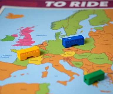Ticket to Ride bordspel met gekleurde treinwagons op speelbord